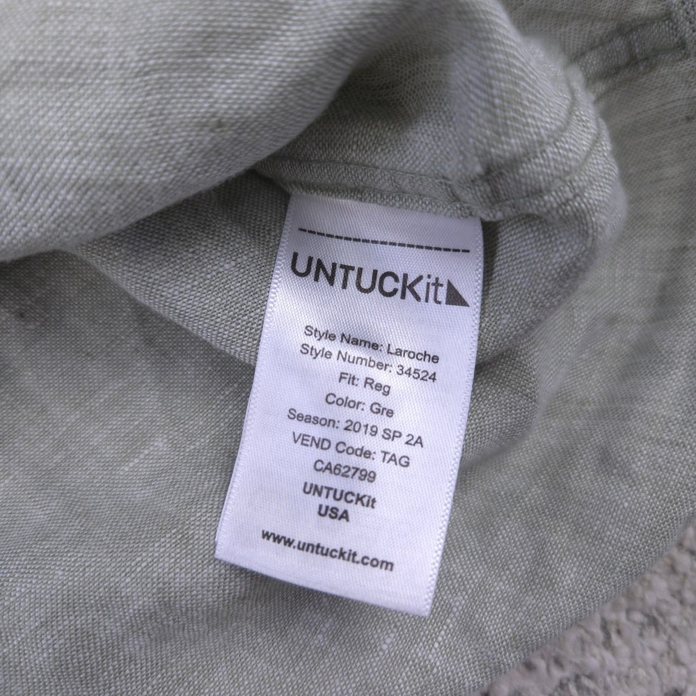 Untuckit Linen Shirt Men XL Long Sleeve Button Down Green Collared Untuck It GUC - Picture 5 of 8